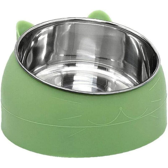 Pet Bowl Kitten Cat Bowl Oblique Mouth Stainless Steel Food Feeder Water Bowl 15 Degree Tilt Animals Green 800ml