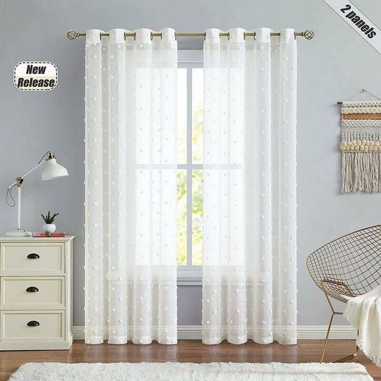 Set of 2 curtains for living room curtains for children's room girl embroidery fur ball beige 140 x 175 cm