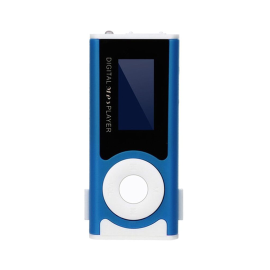 (Blue) Digital Music MP3 Player Mini USB OLED Screen MP3 Support 16/32GB Micro SD TF Card Light Clip Design Flashlight
