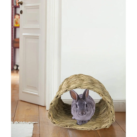 Sea Grass House Tunnel Hutch, Woven Hut For Laying Or Sleeping | Comfort, Warmth, Security, Pet-Safe, Edible Chew Home For Bunny, Rabbits, Chinchilla