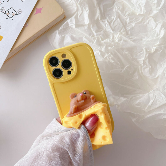 1PCS Phone Case, For iPhone 11 Three-Dimensional Creative Decompression Mobile Phone Case 3D Funny Cute Soft Silicone Squeeze Cheese Mouse Stress