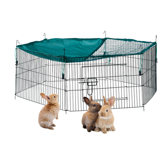 Relaxdays - Free Range Pen with Netting, Outdoor Enclosure for Bunnies and Rodents, With Sun Protection, ø 110 cm, Green