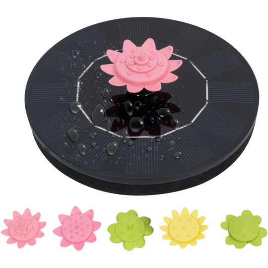 Floating Solar Water Fountain with 5 Flower Nozzles Circle Garden Fountain Pump Free Standing Bird Bath Fountain Pump for Bird Bath Pond Patio