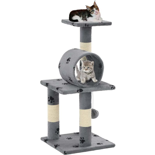 Cat Tree with Sisal Scratching Posts 65 cm Grey Paw Prints VD07153 - Hommoo