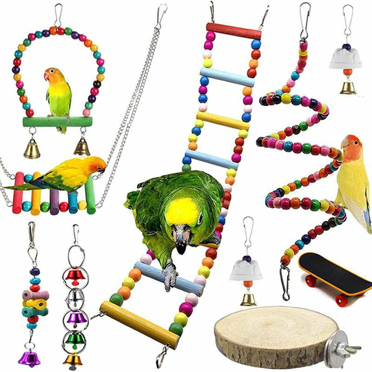Bearsu - Bird Parrot Toys 10 Pieces Chew Toy and Birdhouse Decoration Hammock Swings