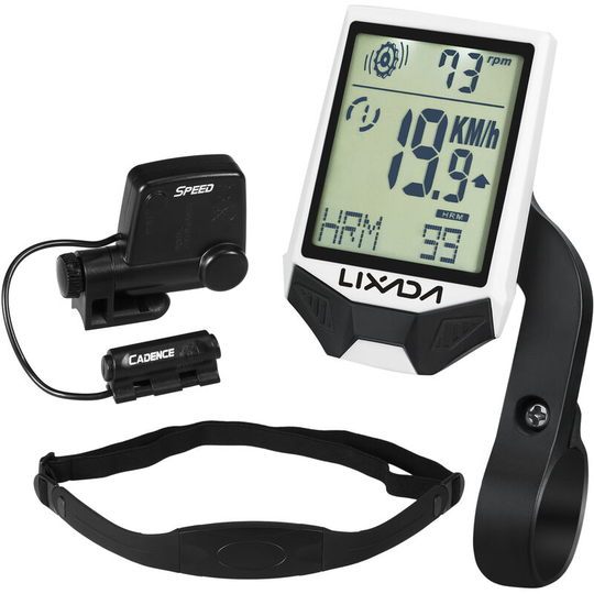 Lixada - Cycling Wireless Computer with Heart Rate Sensor Multifunctional Rainproof Cycling Computer with Backlight LCD,model:White - model:White