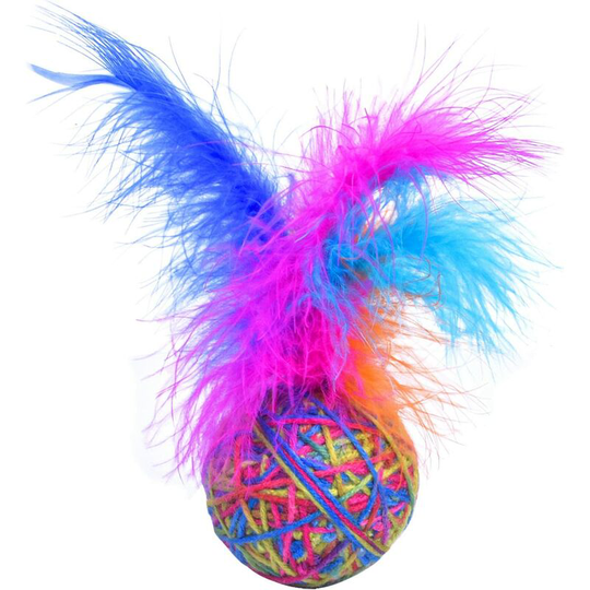 1 Piece Cat Ball Toy, Interactive Cat Toys with Feather, Cat Colorful Wool Balls, Chewing Toys for Cat Kitten Kitty Pets, Cat Throwing Toy
