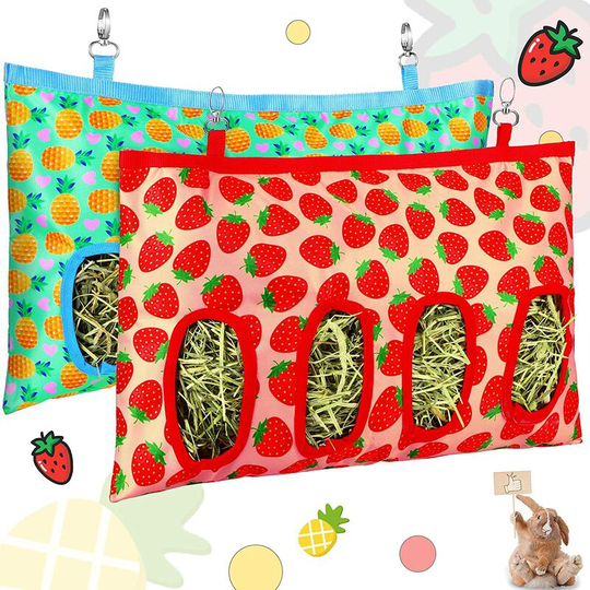 2 Pieces Rabbit Hay Bag Small Animals Hay Feeder Bag Hanging Feeding Storage Guinea Pig Hanging Feeder Sack with 4 Holes