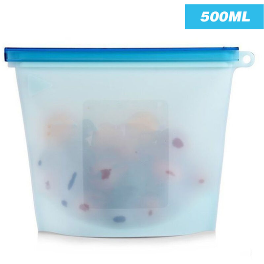 Reusable Leakproof Storage Bag Airtight Silicone Bags Snack Sandwich Lunch Freezer Bag for Storing Nuts Fruit 500ML,Blue - Blue