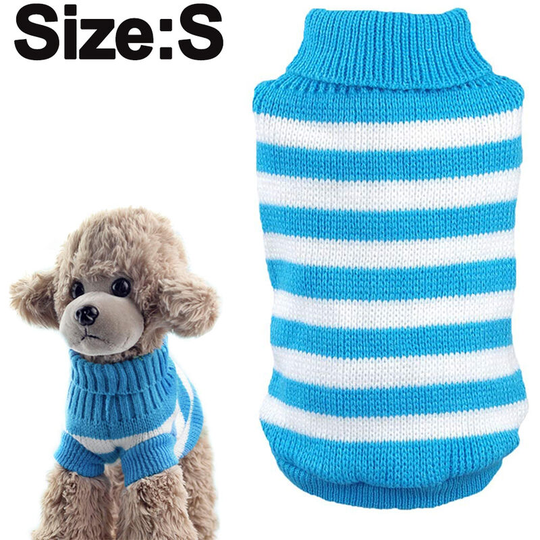Warm Striped Cat Dog Sweater Soft Fall Pullover Winter Pet Clothes Braid Plait Turtleneck Knitwear for Kitten Cat Dog Puppy, s, blue