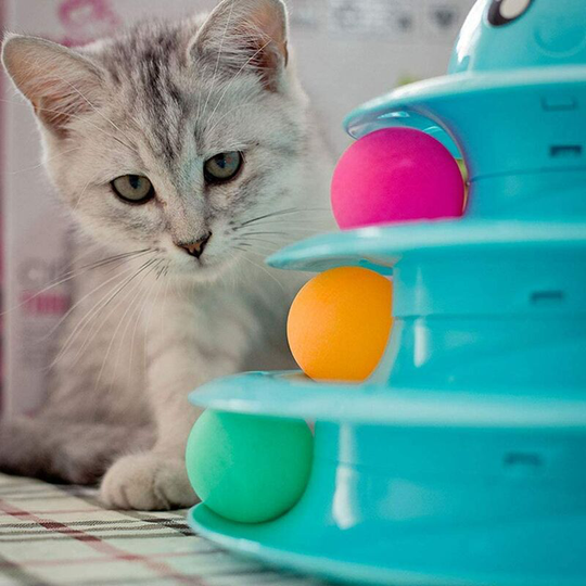 3 tier cat toy, cat toy with three balls, interactive kitten toy