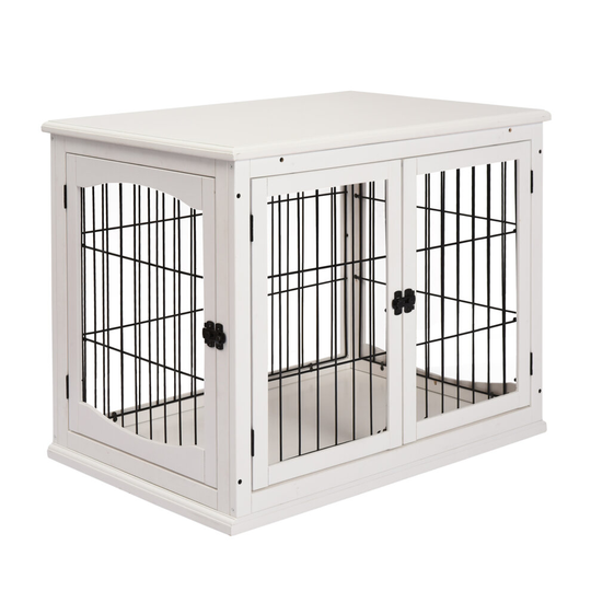 PawHut 66cm Modern Indoor Pet Cage Metal Wire 3 Doors Latches White