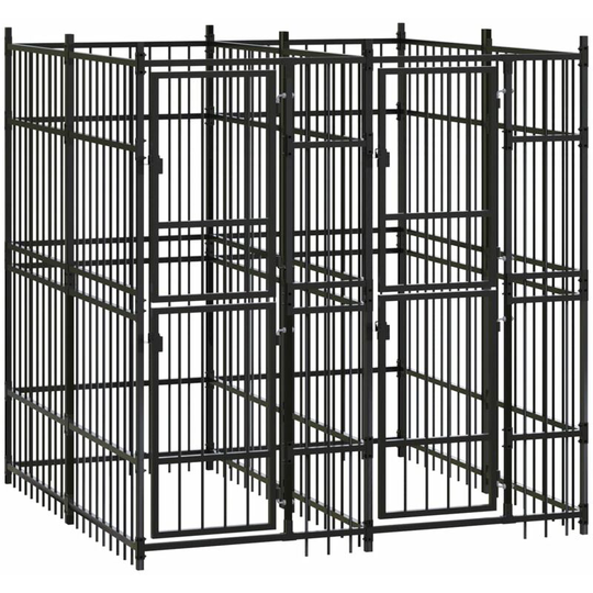 Outdoor Dog Kennel Steel 3.69 m² Vidaxl Black