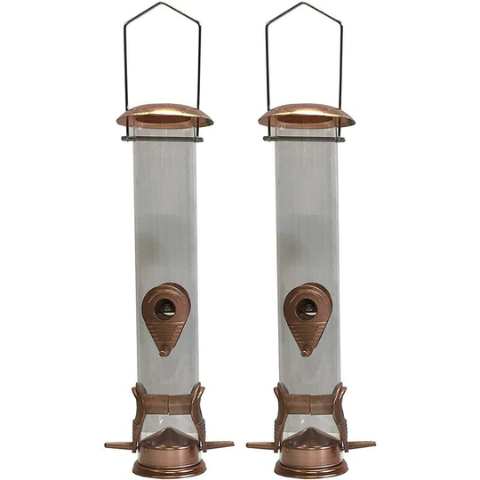 Copper Style Hanging Bird Seed Feeder with 4 Feeding Ports (Set of 2)
