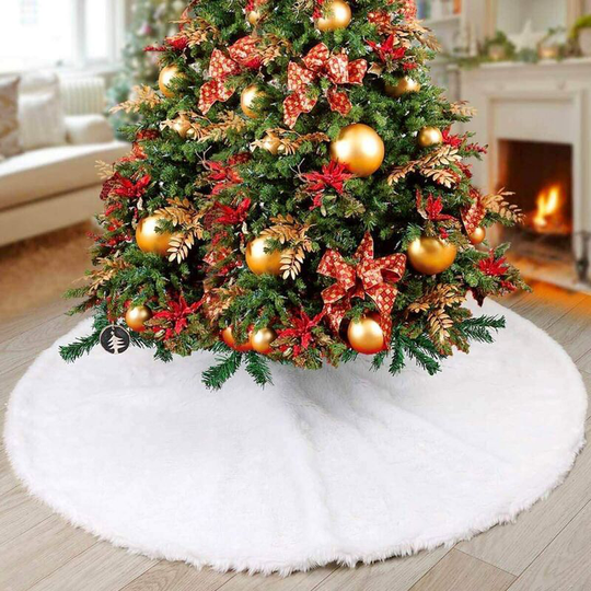 Swyeoot - 48 Inch Christmas Tree Skirt, White Soft Faux Fur Tree Skirts Plush Xmas Tree Skirts White Ornaments Christmas Decoration Xmas Party