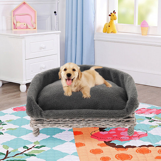 Wicker Woven Padded Pet Bed Couch Cushion, Grey - Livingandhome