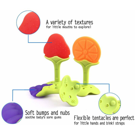Teething Toys (5 Pack) -Infant Teething Keys Set, BPA-Free, Natural Organic Freezer Safe for Infants and Toddlers, Silicone Baby Teethers
