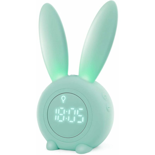 Cute Rabbit Alarm Clock For Kids, Bedside Lamp With Creative Snooze Function, Delayed Night Light, Kids Gift For Kids, Girls (Green)