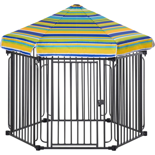 Dog Play Pen Pet Playpen For Rabbit Guinea Pig with Canopy Indoor Outdoor - Black, Multi-color - Pawhut