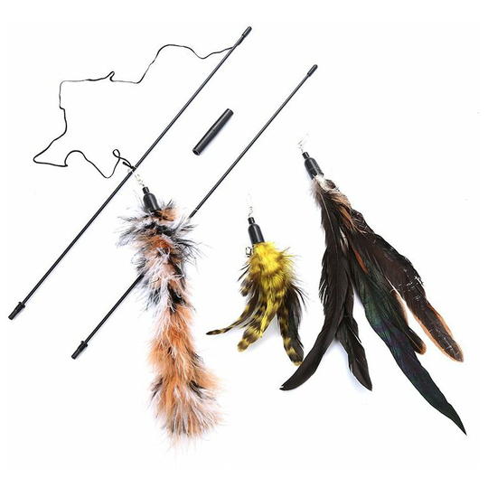 Feather Toy for Cats, Cat Toy, Interactive Retractable Fishing Rod Toy with 3 Refills for Cats and Kittens