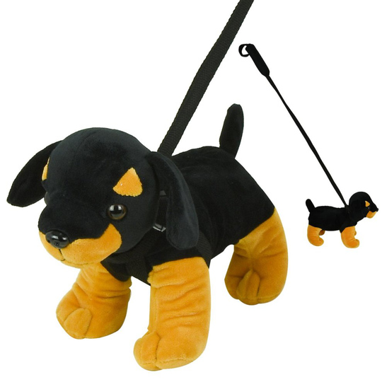 (Black (Rottweiler)) Standing Dog On A Lead Plush Soft Toy Puppy Assorted Toys Walk Kids Teddy Pet