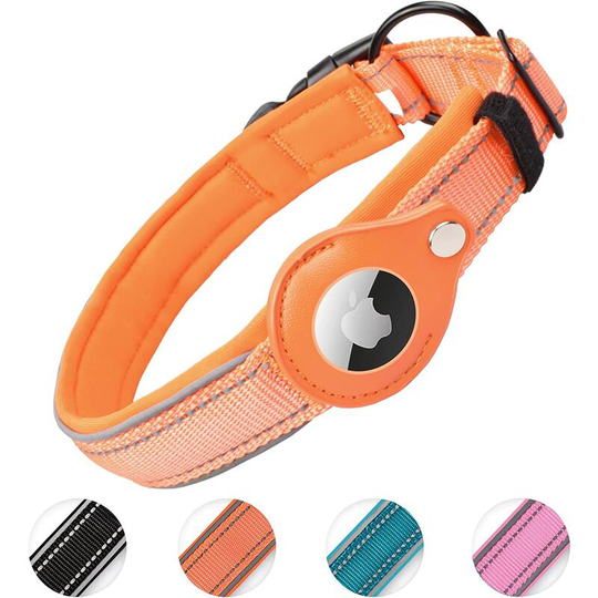 Padded Dog Collar for AirTag, Apple Airtag Reflective Dog Collar, Integrated Air Tag for Small, Medium, Large Dogs, [Orange - Size s]