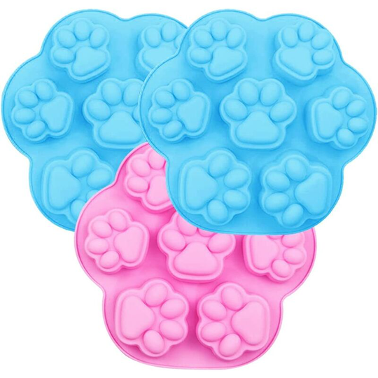 3 Pack Dog Paw Shaped Non-Stick Silicone Chocolate Molds - Cake Molds - Dog Treat Molds - Ice Cube Molds - Cake Molds - Blue, Pink