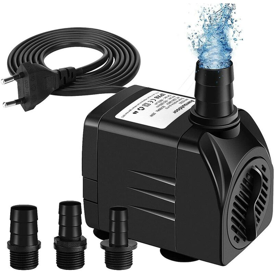 Submersible Water Pump, 25W 1800L/H Mini Aquarium Pump, Adjustable Fountain Pump for Pond Fountain Fish Tank with 3 Nozzles, 1.9m Cord (20-30DB Noise)