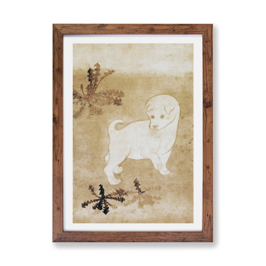 'Puppy & Dandelions' by Tawaraya Sotatsu - Picture Frame Painting Print on Paper