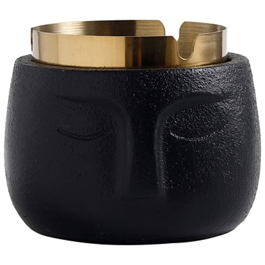 Imitation Face Ashtray Humanoid Ashtray Mini Ashtray Living Room Outdoor Garden Ф10cm x 8.5cm, Black