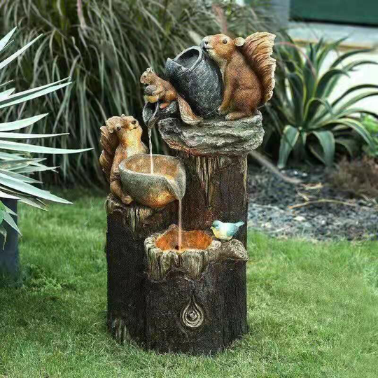 MUFF Solar Energy Squirrel Duck Water Fountain Resin Statue, Pressure Water Sculpture For Garden Decoration(Squirrel)