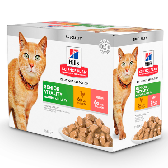 Hill's Science Plan Mature Adult 7+ Senior Vitality - 48 x 85g (Chicken & Salmon)