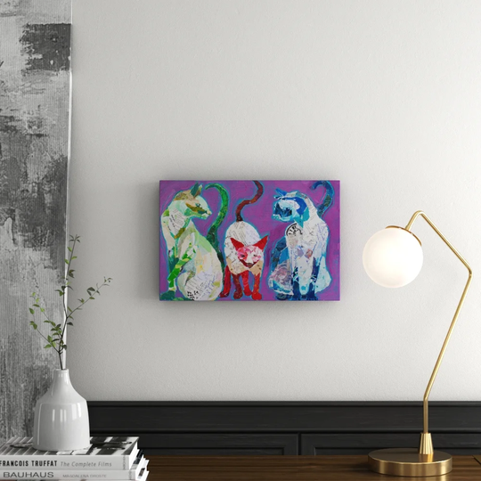 'Trois Chats' Painting Print on Wrapped Canvas