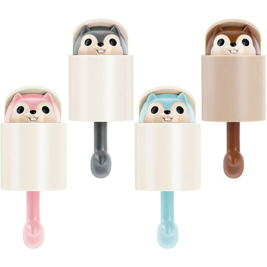 Kids Adhesive Hooks Towel Hooks Animal Wall Hooks Decorative Adhesive Hooks for Dress Coat Towel Keys Bags Hats 4 Pcs Squirrel