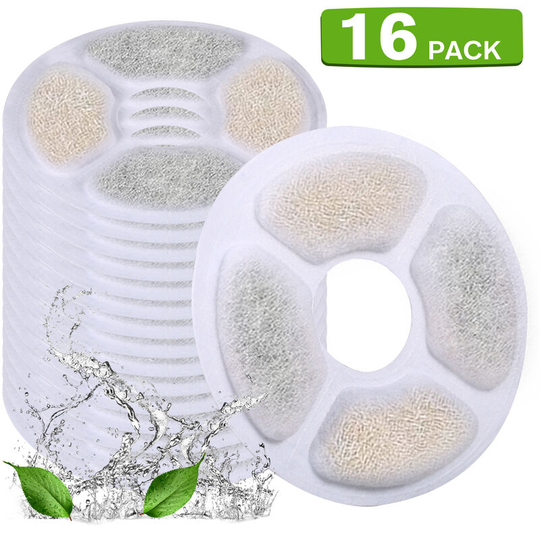 Cat Water Fountain Filters Replacement Filters for 84oz/2.5L Round Filter Space Automatic Pet Water Fountain 16pcs 3 Filtration System