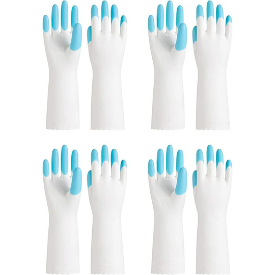 4 Pairs pvc Dishwashing Gloves, Unlined, Latex Free, Waterproof, Cleaning, Kitchen, Blue, Medium