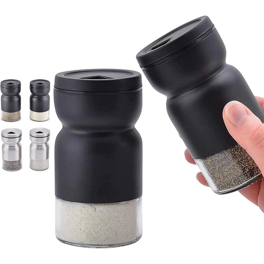 Set of 2 Glass Salt and Pepper Shakers with Adjustable Pouring Holes - Stainless Steel Salt and Pepper Shakers - Farmhouse Salt and Pepper Shaker Set