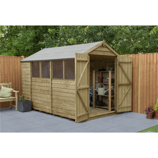 Worcester Pressure Treated Overlap(f) - installed 10ft x 6ft Pressure Treated Overlap Apex Wooden Garden Shed - Double Doors (3.1m x 1.9m) - Modular