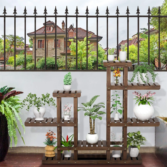 6 Tier Flower Stand Multi-Layer Plant Stand Display Flower Shelves Wooden Plant Racks For Indoor Outdoor Patio Garden