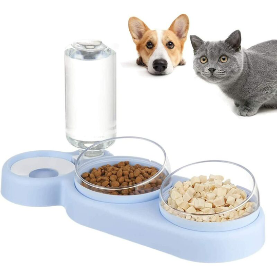 Modou - in 1 Cat Bowl Set, Double Cat Bowl with Raised Neck Protection, Pet Bowl with Automatic Water Storage, Dry and Wet Separation Design for Cats