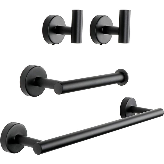 Monly - 4PCS Bathroom Hardware Set, Matte Black Bathroom Accessory Set, Wall Mounted SUS304 Stainless Steel Bathroom Towel Bar Including 16' Towel