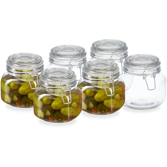 Set of 6 Clip Top Jars, 750 ml, Clear Glass, Preserving, Pickling & Pantry Storage, Kitchen, Transparent - Relaxdays