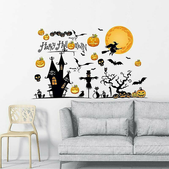 Echoo - Halloween Party Wall Stickers, Cats, Pumpkins, Spooky Graveyard Castle Skeleton, Spider, Ghost, Trick or Treat, Halloween Wall Stickers,