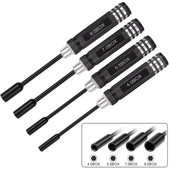 4-piece screwdriver set, multi-functional maintenance tool, including 4.0/5.5/7.0/8.0mm hex screwdriver, suitable for rc cars and rc helicopters