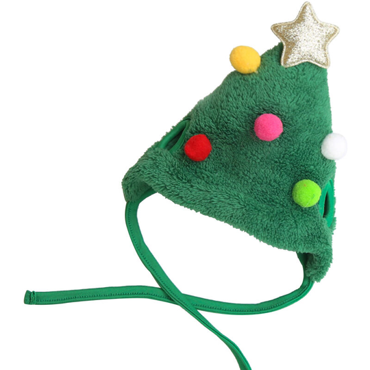 Lifcausal - Pet Green Christmas Hat With Colorful Balls Small Adjustable Santa Cap Cute Pet Decoration Head Accessories For Dogs Cats Puppy Kittens