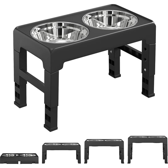 4 Height Adjustable Pet Bowl Raised Dog Cat Bowls Stainless Steel Double Feeder Pet Food Dispenser Black