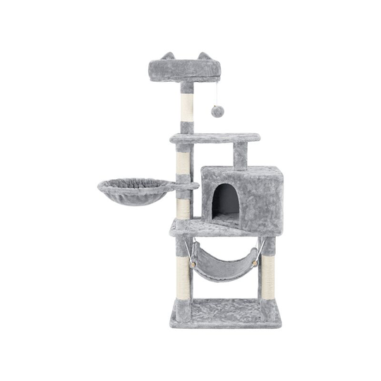 54.5' Cat Tree Plush Cat House for Small/Medium Cats, Light Grey - light gray - Yaheetech
