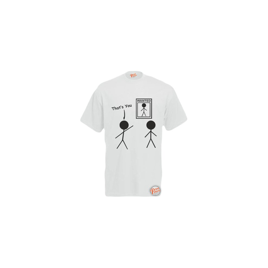 (White, Medium) Wanted Stick Man! Mens Unisex Funny T-Shirt. Retro Tee