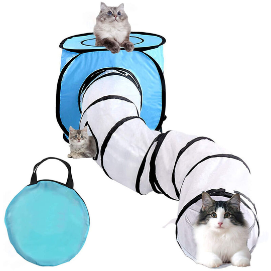 Cat Toy Tunnel and Cubes Bundle, Interactive Crinkle Collapsible Tube and Foldable Cubes Playground for Pet, Cats and Puppy, blue