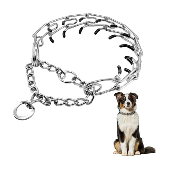 Chrome Dog Strength Collar,Adjustable Pet Training Collar for Pets,Stainless Steel Dog Collar with Rubber Tip (Silver-XL)